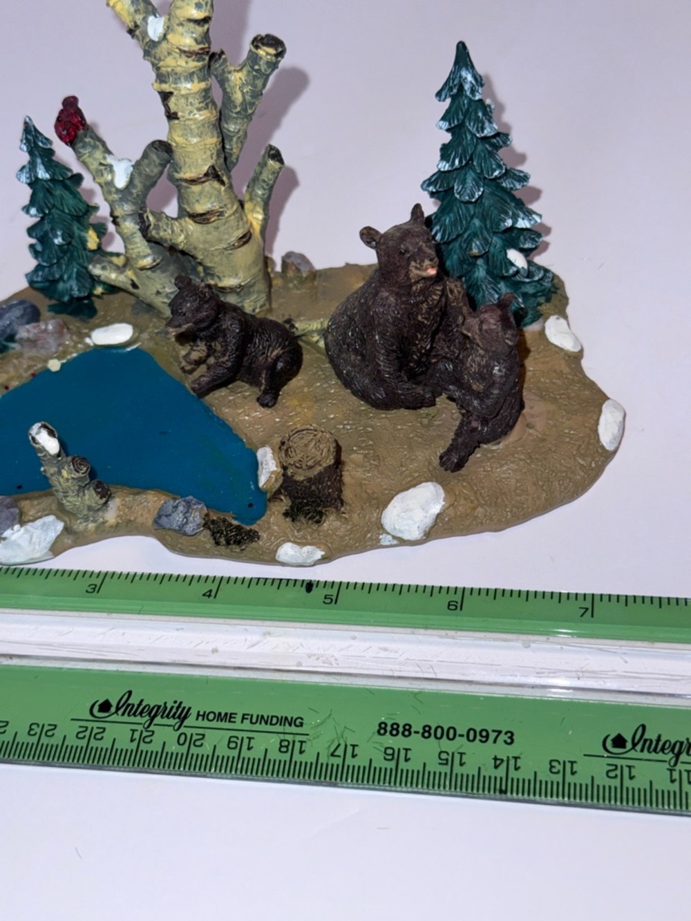 2000 Lemax Christmas Village "bears at play" birch tree pond landscape figurine - Picture 4 of 7